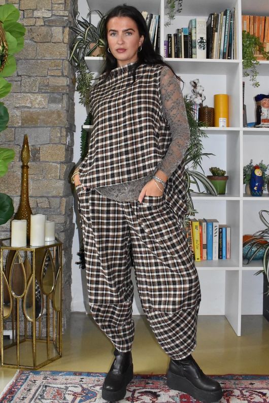 Jasper Plaid Brushed Cotton Tank Black Brown